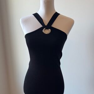 Black Halter Neck Dress with Ring Detail